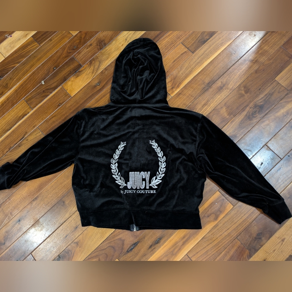 Juicy Couture Black Velour Hooded Logo Jacket